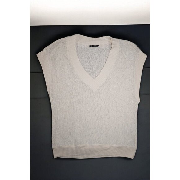 Zara Mesh Openwork V-neck Solid Cotton Knit Vest Used L - Picture 1 of 14